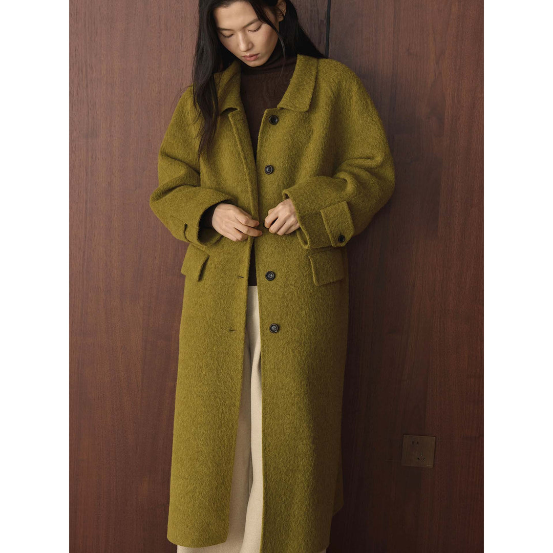 Women's Wide Cut Wool Blend Coat with Boucle Texture and Patch Pockets Mune Fashion