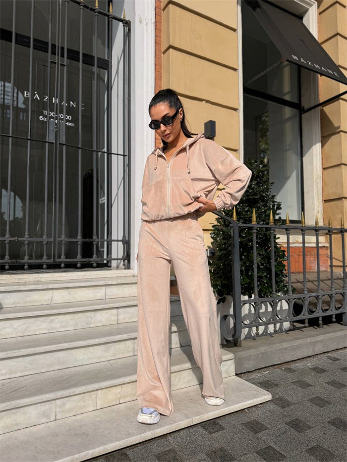 Women's Velour Zip Hoodie with Marlene Jogging Pants Lounge Set Mune Fashion