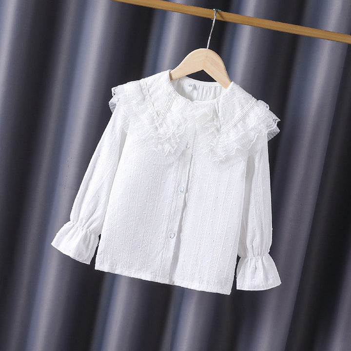 Girl's blouse with voluminous ruffled collar and fine embroidery Mune Fashion