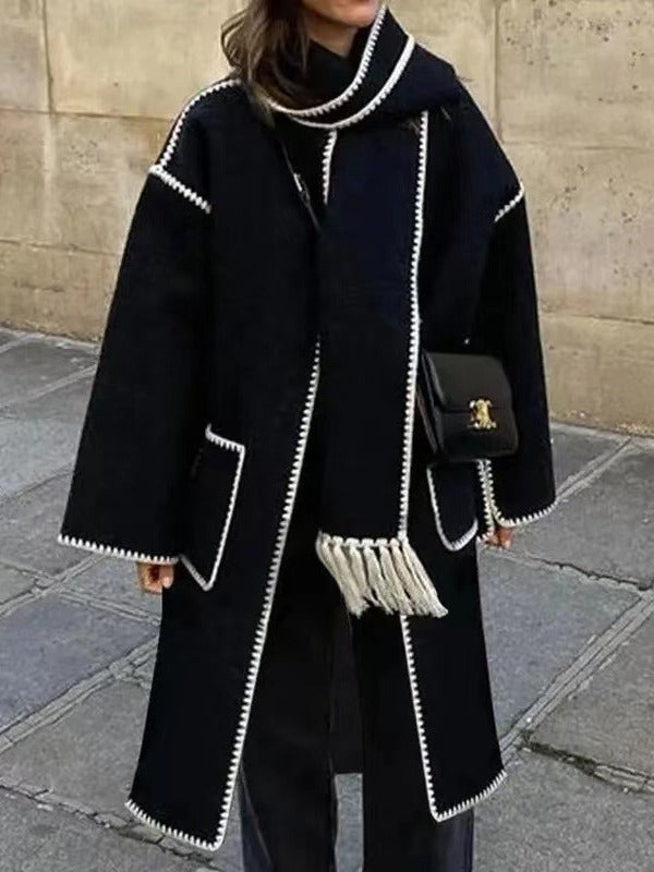 Women Elegant and Stylish Long Wool Coat Mune Fashion