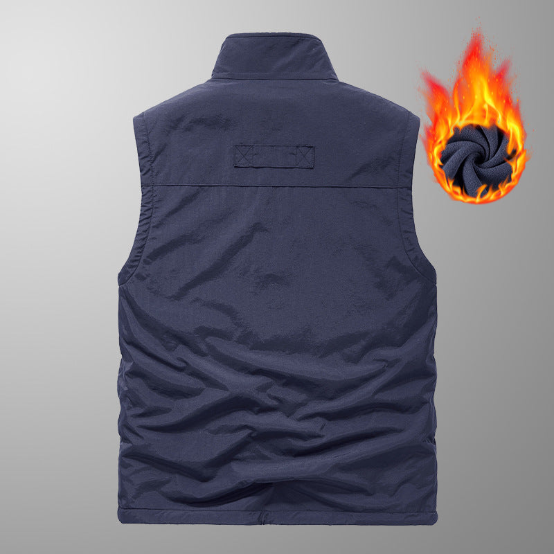 Men's Thermal Fleece Inner Vest with Water-Repellent Outer Shell, Multi-Utility Pockets and High Stand Collar Mune Fashion