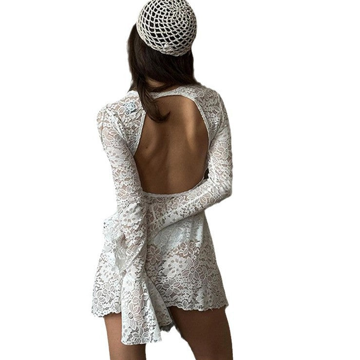 Women lace dress with deep back neckline Mune Fashion