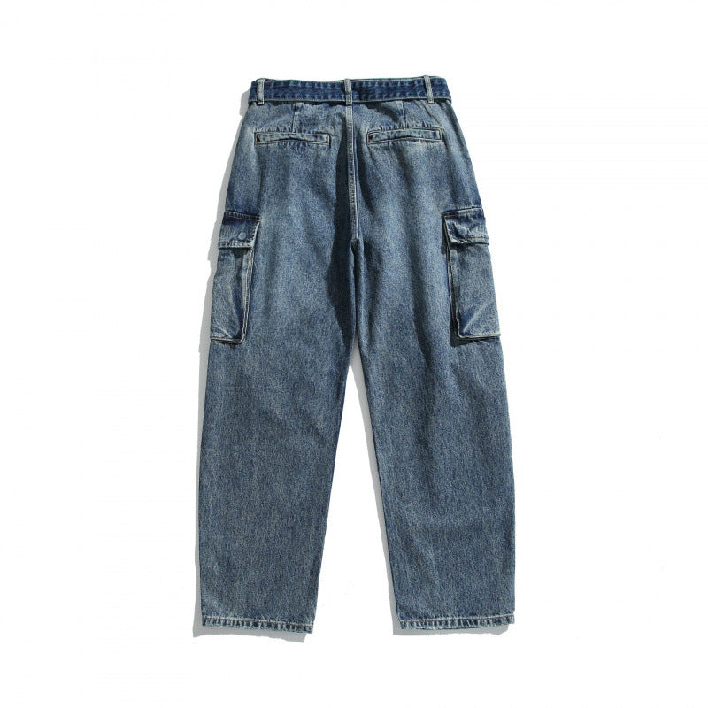 Women Cargo Jeans with High Waist, Wide Relaxed Fit and Removable Denim Belt Mune Fashion