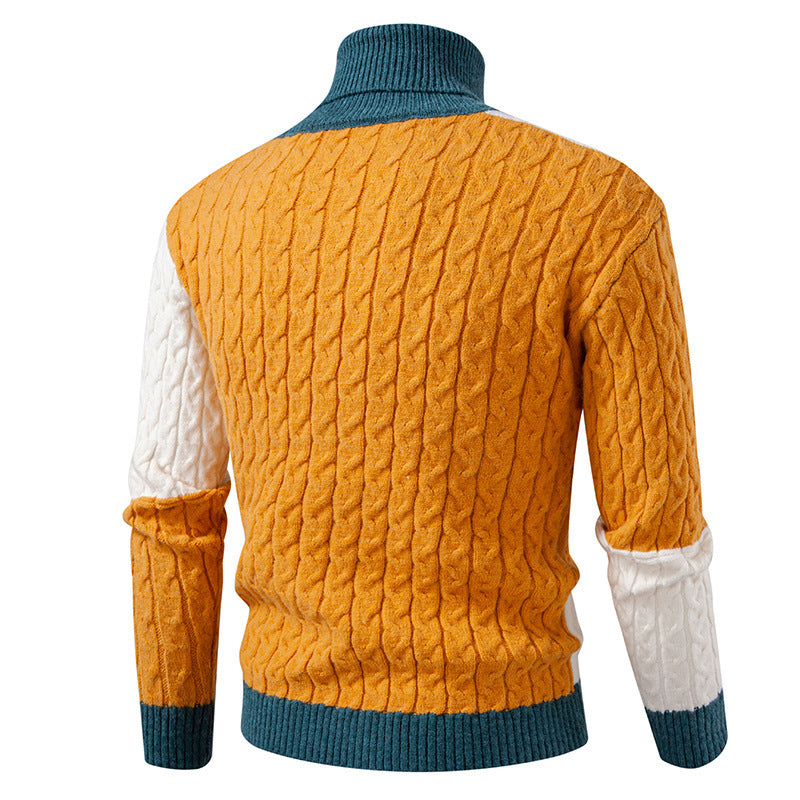 Men's structured turtleneck sweater with color block cable knit Mune Fashion
