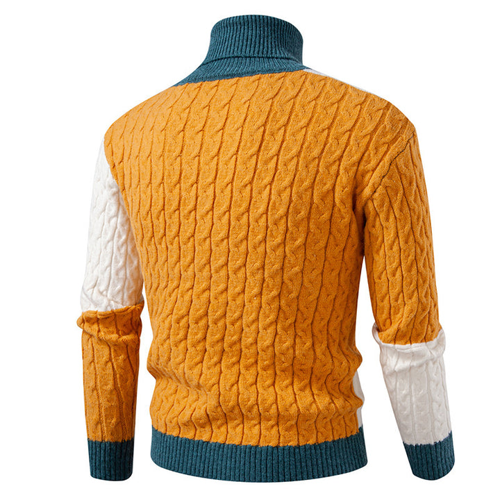 Men's structured turtleneck sweater with color block cable knit Mune Fashion