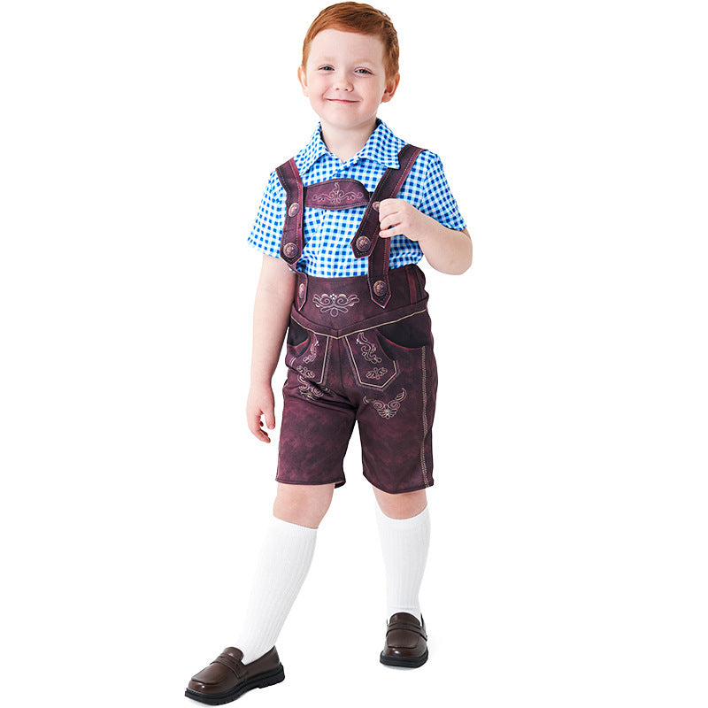 Men's short traditional leather pants with adjustable straps and traditional embroidery Mune Fashion