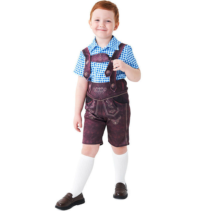 Men's short traditional leather pants with adjustable straps and traditional embroidery Mune Fashion