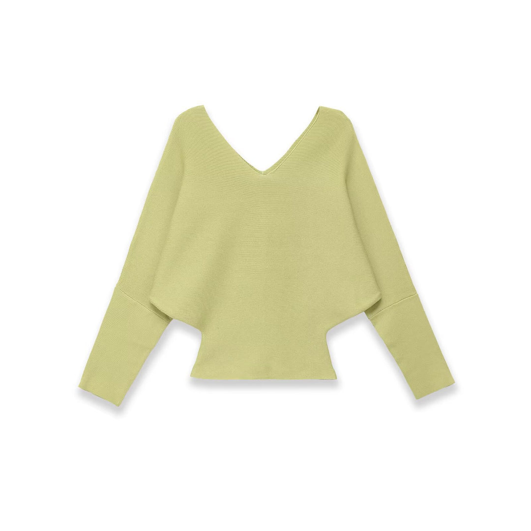 Women's Soft Fine Knit Top with Batwing Sleeves and Deep V-Neck Mune Fashion