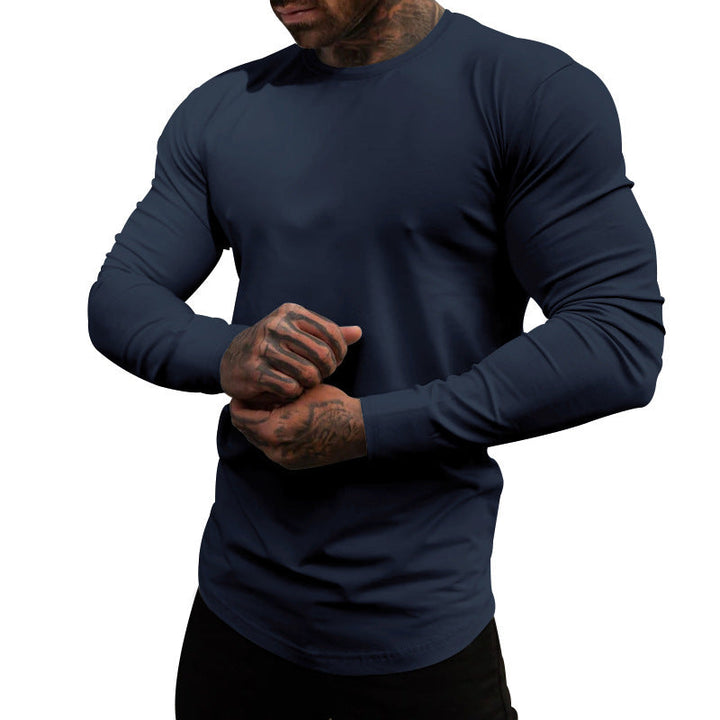 Men's Long-Sleeve Shirt Made Of Soft Stretchy Cotton Blend with Round Neckline Mune