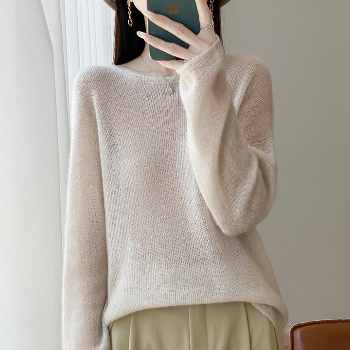 Women's Ultralight Mohair-Look Oversized Sweater with Boat Neck and Drop Shoulder Mune Fashion