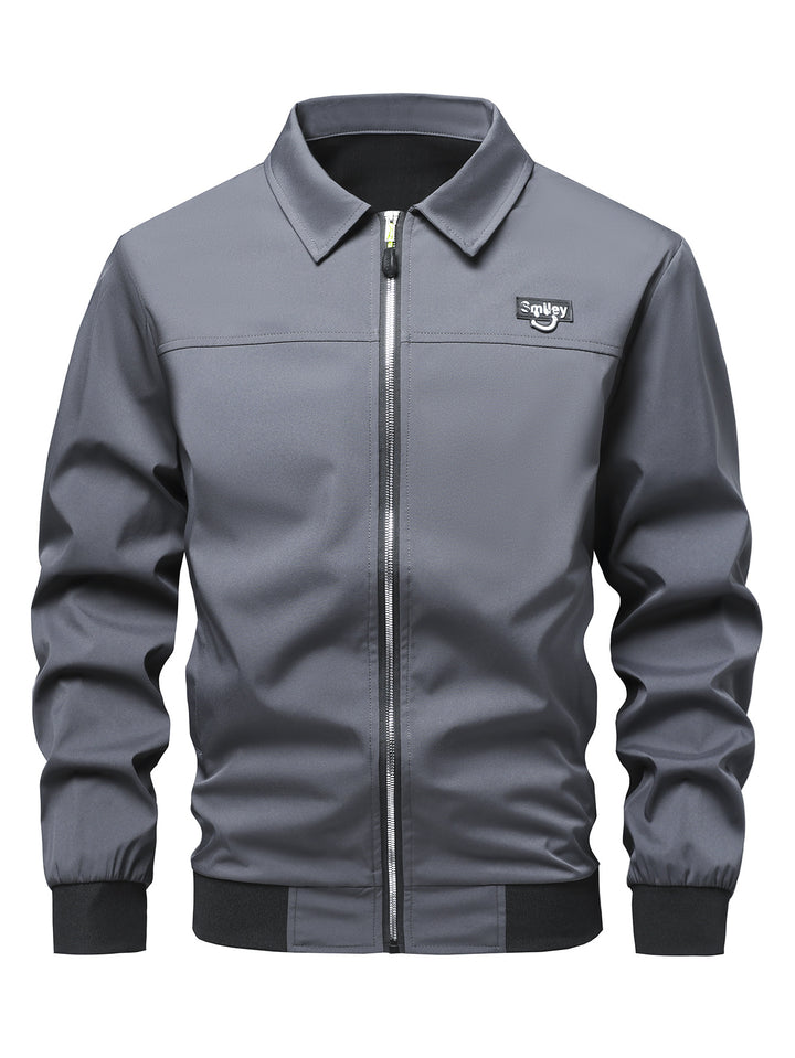 Men's Collar-Zip Blouson made of softshell with ribbed cuffs & Smiley patch Mune Fashion