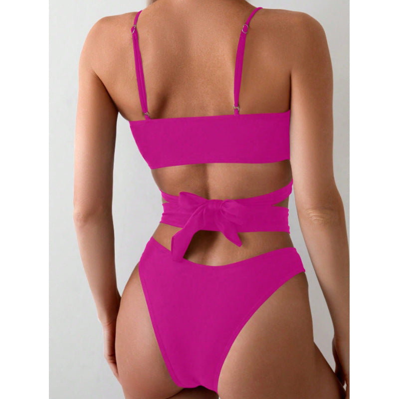Women's Triangle Bikini with Asymmetric Wrap Design and Stylish Cut-Out Mune Fashion