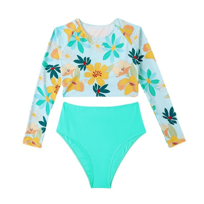 Ladies Sporty Long Sleeve Bikini Top with Floral Pattern Mune Fashion