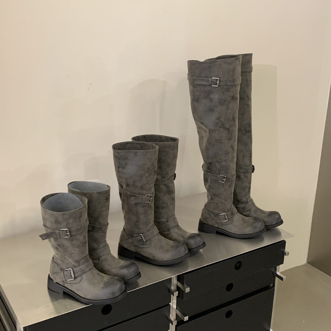 Women Fashionable Biker Boots with Adjustable Straps Mune Fashion