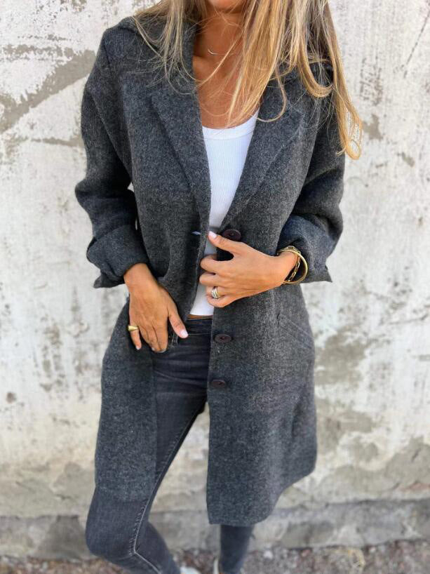 Women nan Oversize wool blend coat with lapel collar, patch pockets, buttoned front, and rolled-up sleeves Mune Fashion