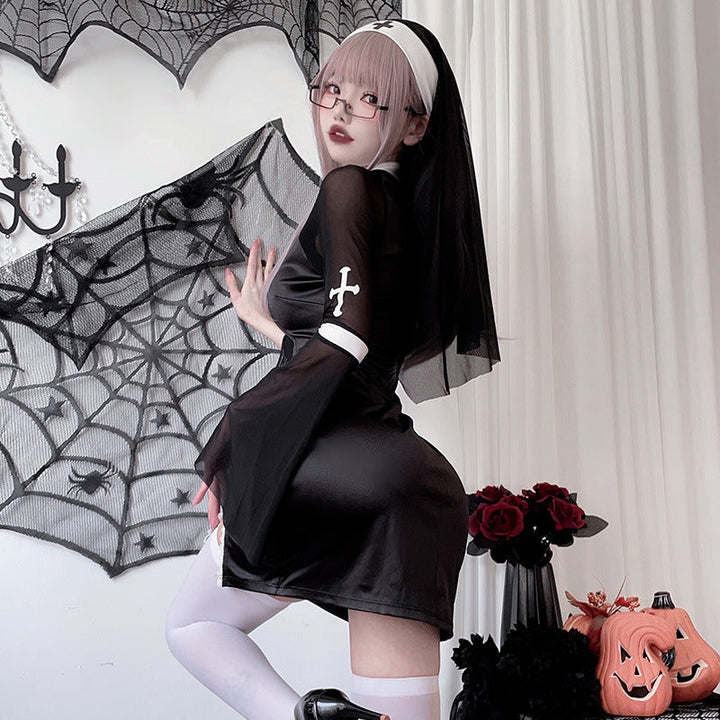 Ladies Devil Dress with Transparent Sleeves and Exciting Accents Mune Fashion