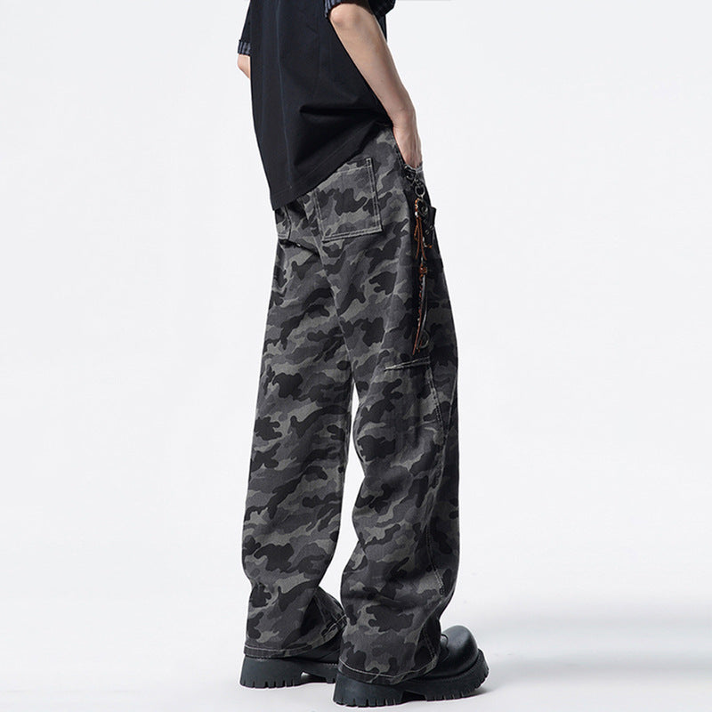 Men's Relaxed-Fit Camouflage Denim Pants with Extra Wide Leg Mune Fashion