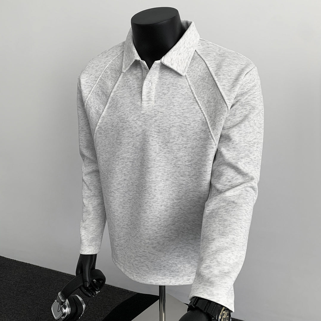 Men's Long Sleeve Polo with Half Placket, Raglan Seams and Structure Panels Mune Fashion
