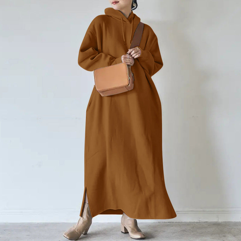 Women’s oversized hoodie maxidress with straight cut and side slit Mune Fashion