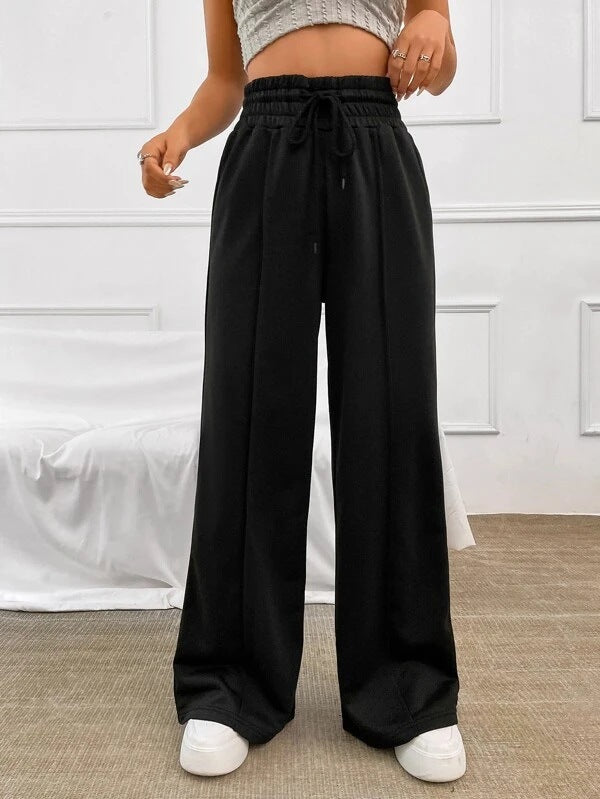 Women Wide High-Waist Jogging Pants with Crease Drune