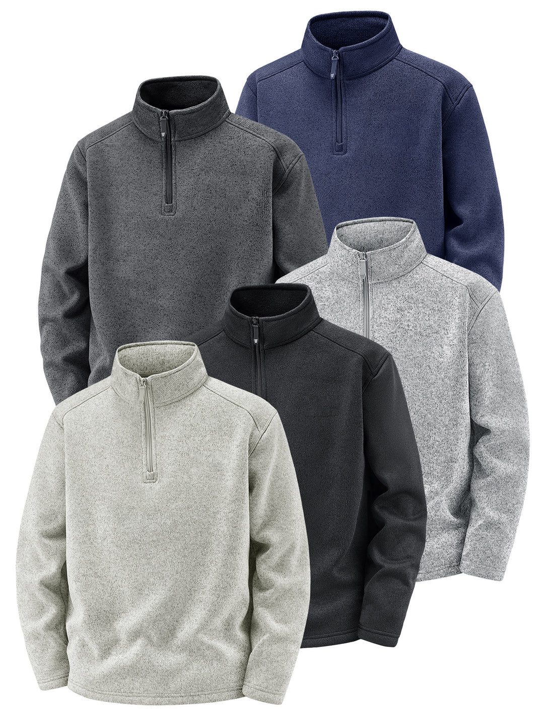 Men's Thermal Knit Fleece Pullover with Half Zip and Stand-up Collar Mune Fashion