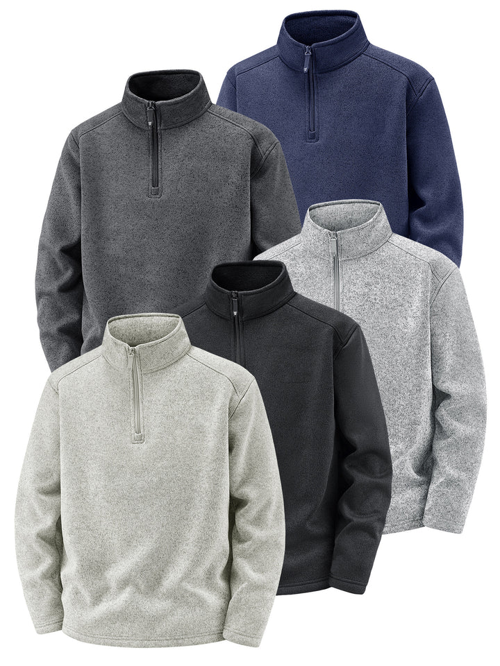 Men's Thermal Knit Fleece Pullover with Half Zip and Stand-up Collar Mune Fashion