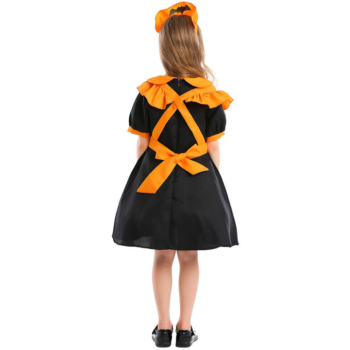 Girls Pumpkin Fairy Costume with Swinging Skirt and Chic Apron Design Mune Fashion