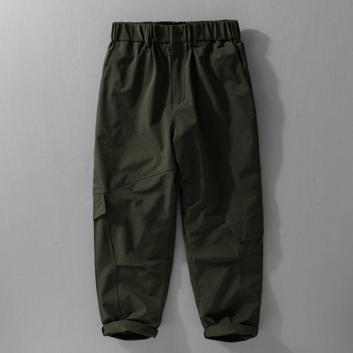 Men's Utility Cargo Pants with Elastic Waistband, Knee Patches, and Flap Pockets Mune Fashion