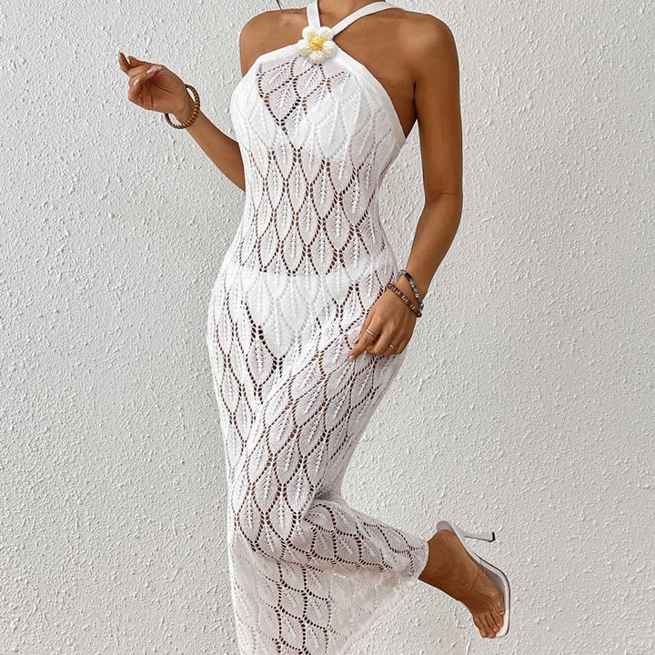 Women's crochet maxi dress with an elegant flower detail Mune Fashion