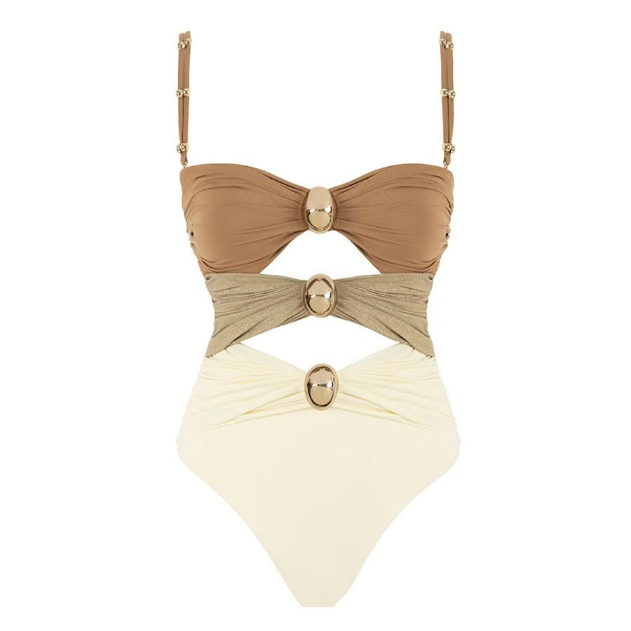 Ladies' one-piece swimsuit with fashionable lacing details and chic beach maxi skirts Mune Fashion