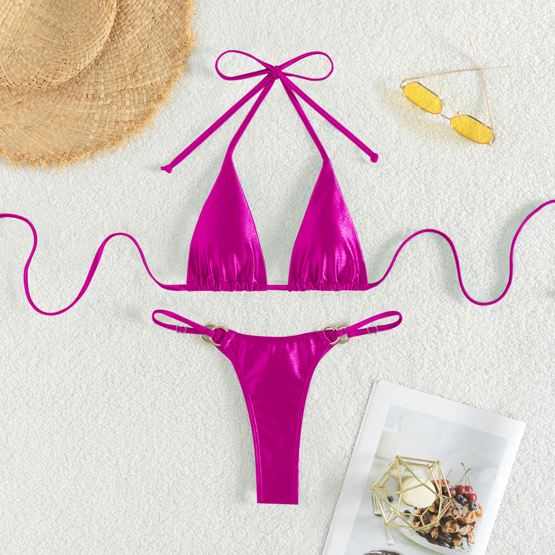 Women's Triangle Bikini with elegant tie bands and fashionable gold accents Mune Fashion