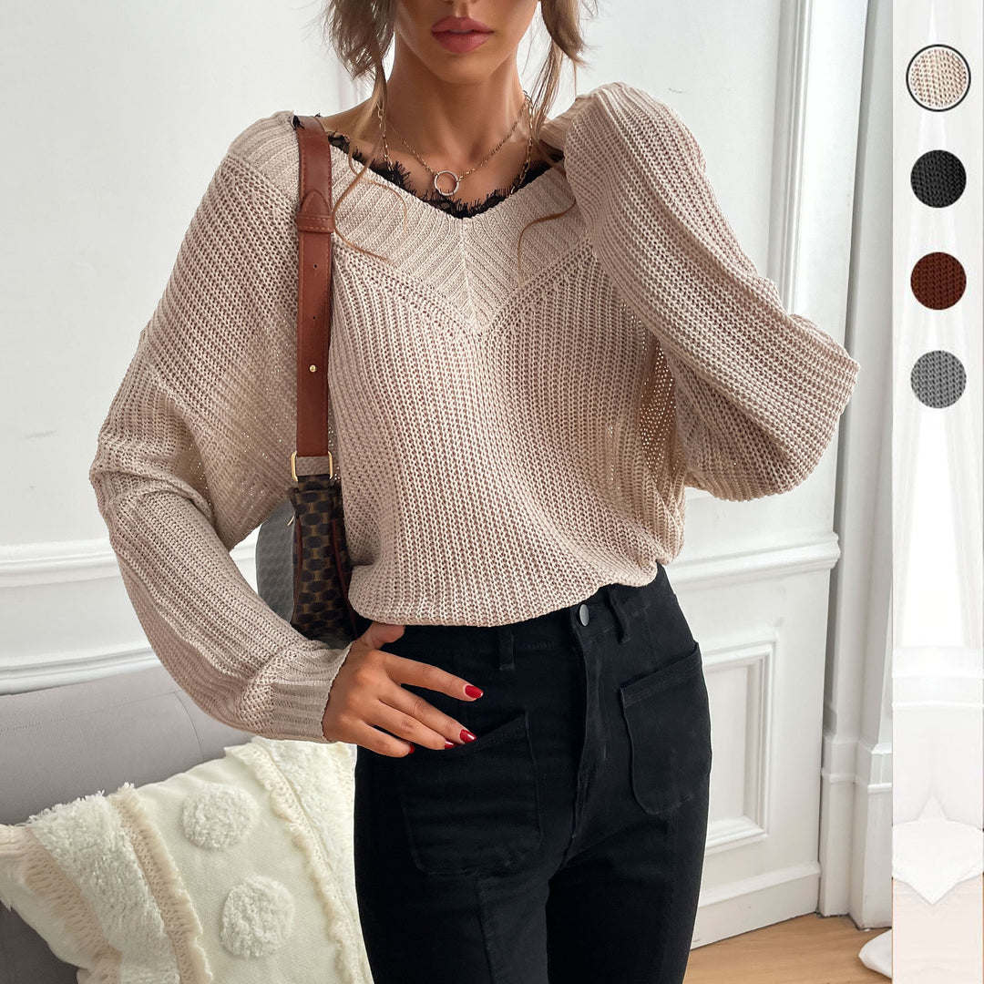 Women Oversize V-Neck Structured Knit Sweater with Dropped Shoulder and Loose Silhouette Mune Fashion