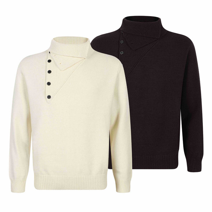 Men's knitted sweater with asymmetrical button placket and high stand-up collar Mune Fashion