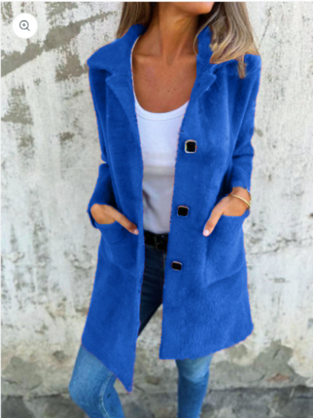Women Teddy coat with oversized collar, decorative buttons and side pockets Drune
