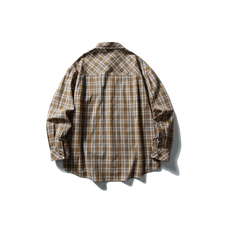 Unisex Oversize Checked Shirt with Stand-up Collar, Breast Pocket and Rounded Hem Mune Fashion