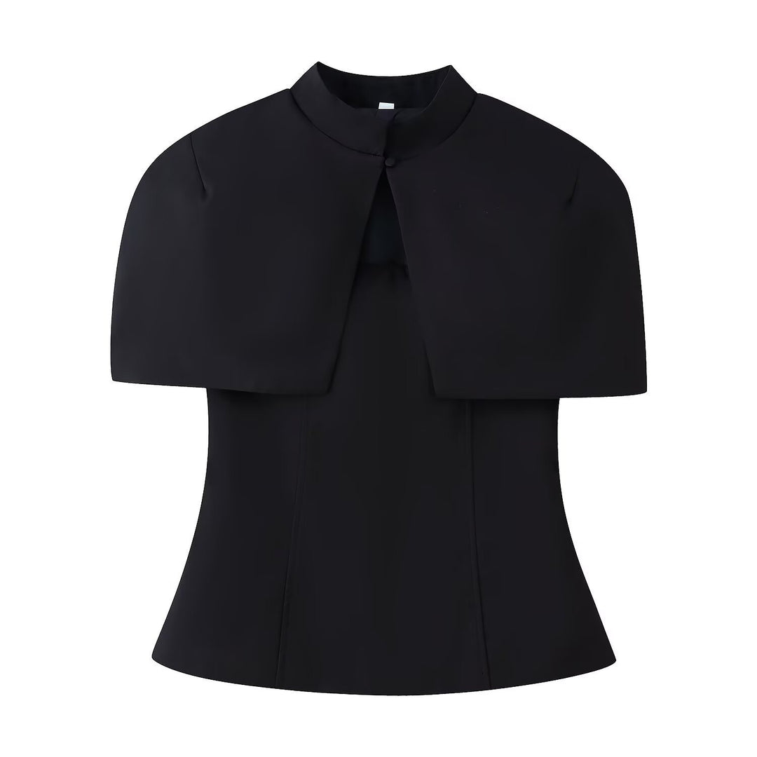 Women’s top with capelet overlay and fitted peplum silhouette Mune Fashion