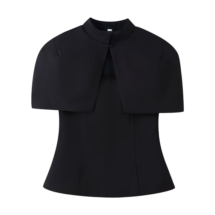 Women’s top with capelet overlay and fitted peplum silhouette Mune Fashion