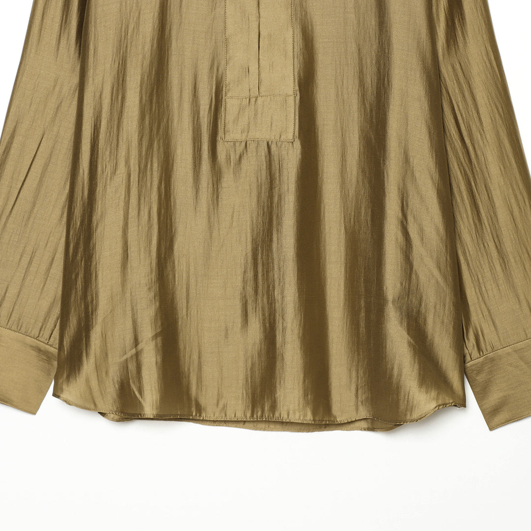 Women's Oversized Satin Blouse with Shirt Collar, Concealed Button Placket and Cuffs Mune Fashion