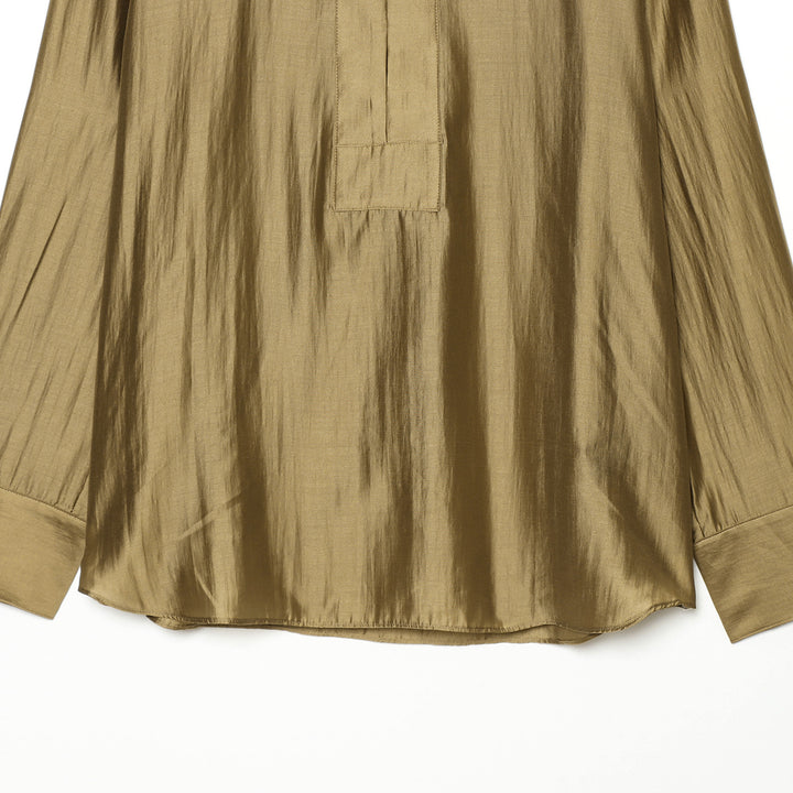 Women's Oversized Satin Blouse with Shirt Collar, Concealed Button Placket and Cuffs Mune Fashion