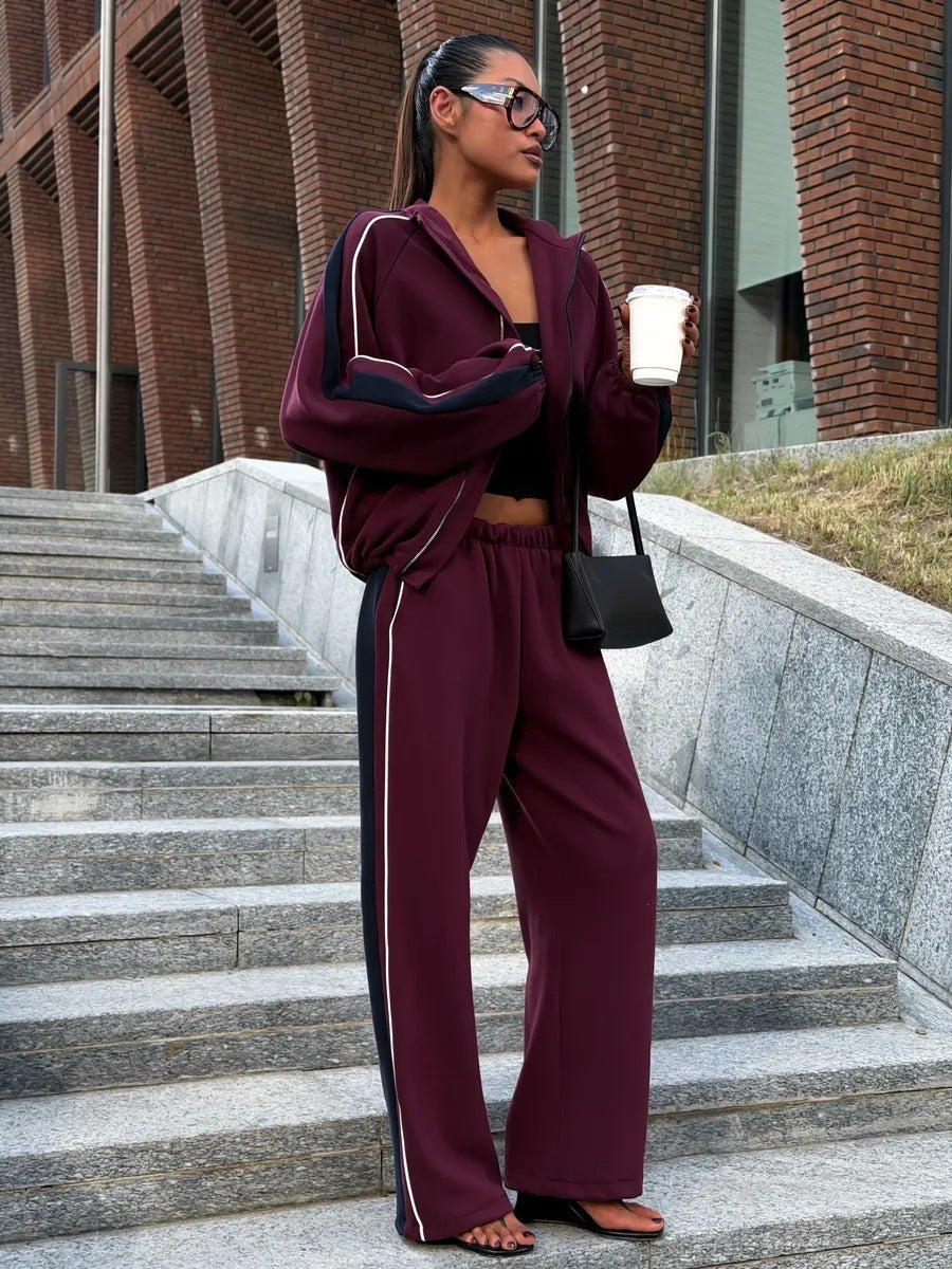 Women's Two-Piece Lounge Sweatset with Side Contrast Stripe Mune Fashion
