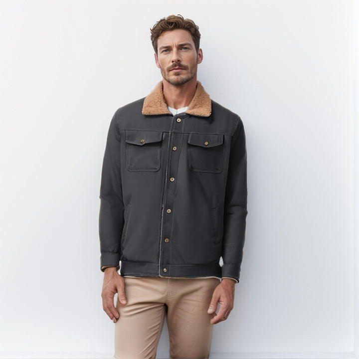Men's Workwear Jacket with Teddy Collar and Snap Button Placket Mune Fashion