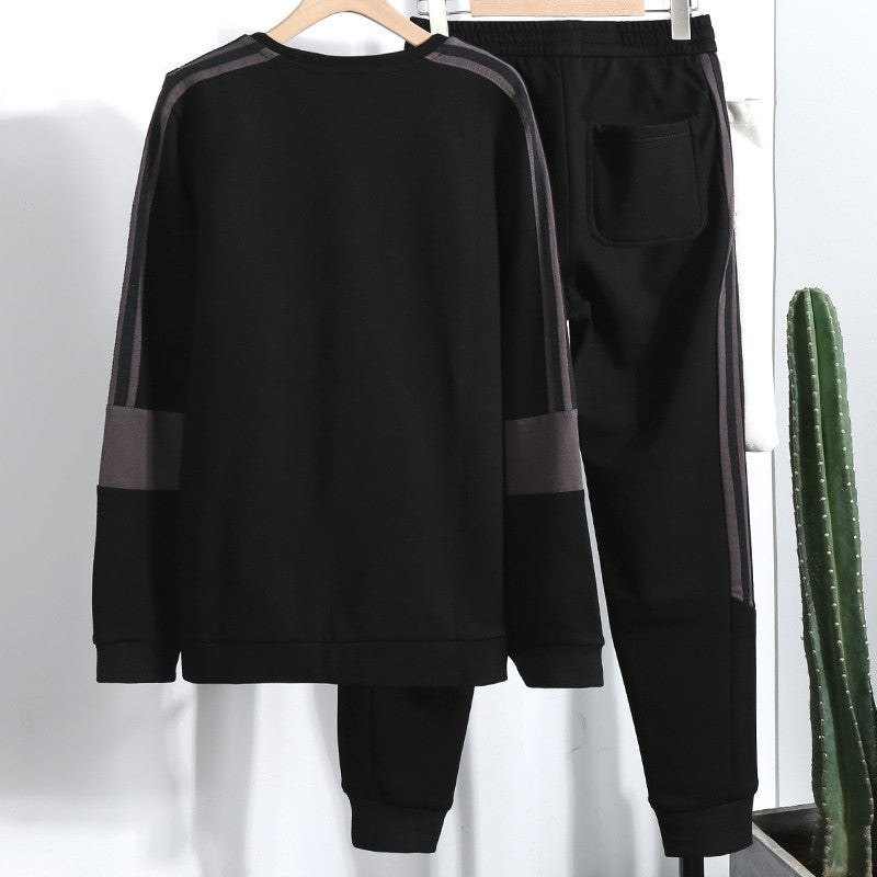 Men's athletic casual jogging suit set made of cotton blend with side decorative stripes and elastic waistband Mune Fashion