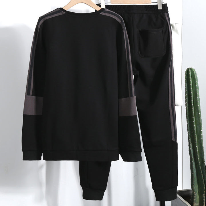 Men's athletic casual jogging suit set made of cotton blend with side decorative stripes and elastic waistband Mune Fashion