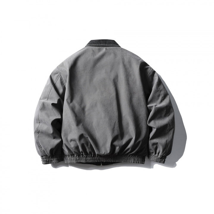 Men's Boxy Canvas Blouson with Cord Collar, Hidden Zipper and Elastic Hem Mune Fashion