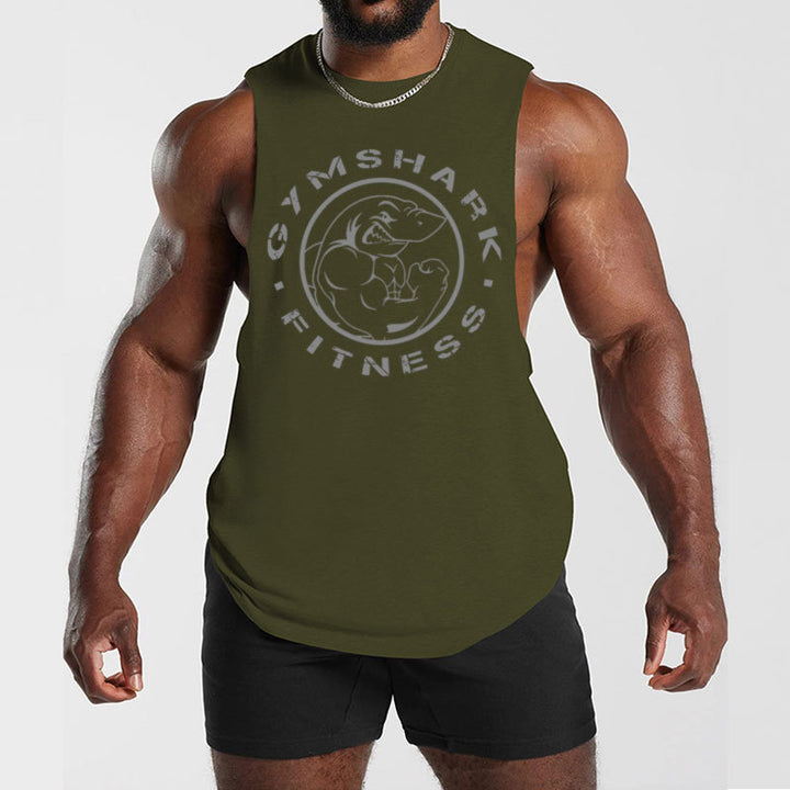 Men's sleeveless muscle shirt with extra deep arm openings and large logo print Mune Fashion
