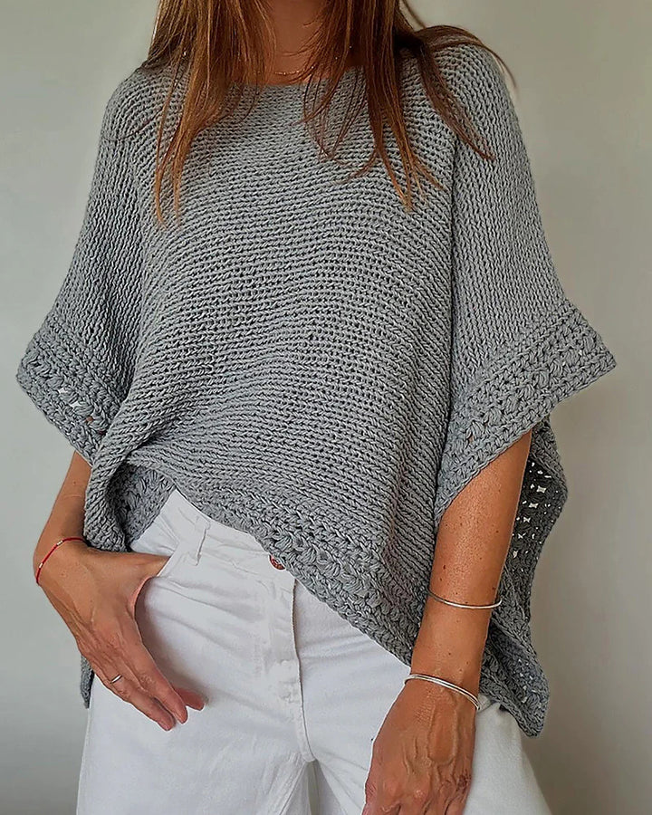 Women's Light Oversized Knit Poncho with Crochet Edge Drune