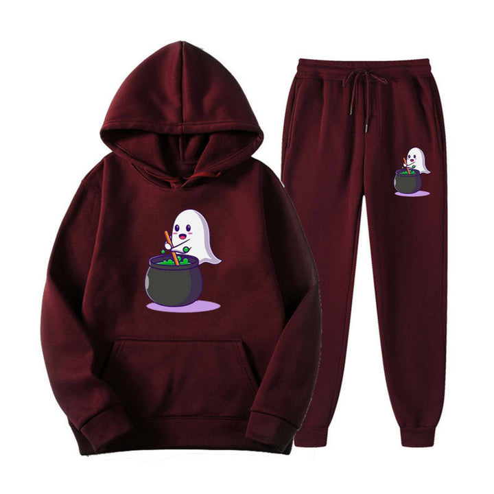 Unisex nan cozy hoodie and jogging pants set with Halloween ghost print Mune Fashion