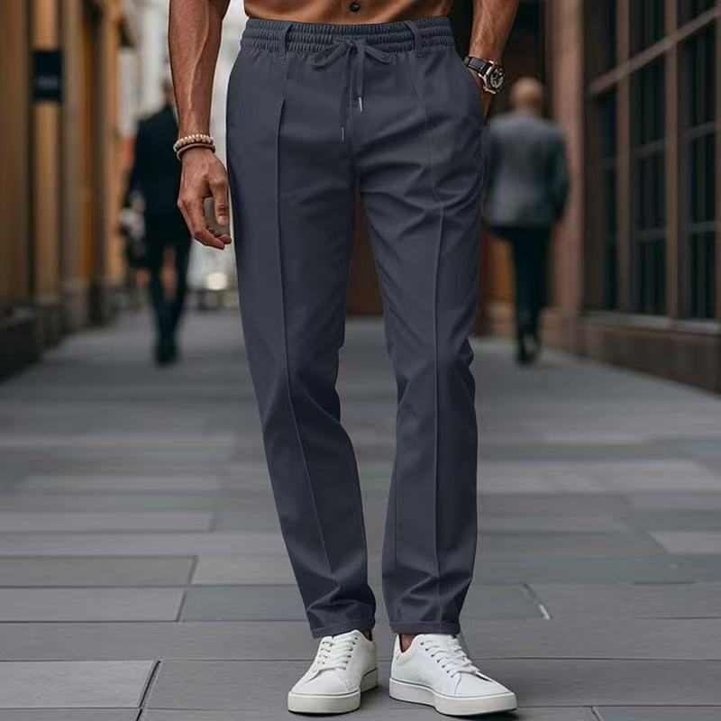 Men's elegant straight-cut chino jogging pants with crease, elastic waistband and drawstring Mune Fashion