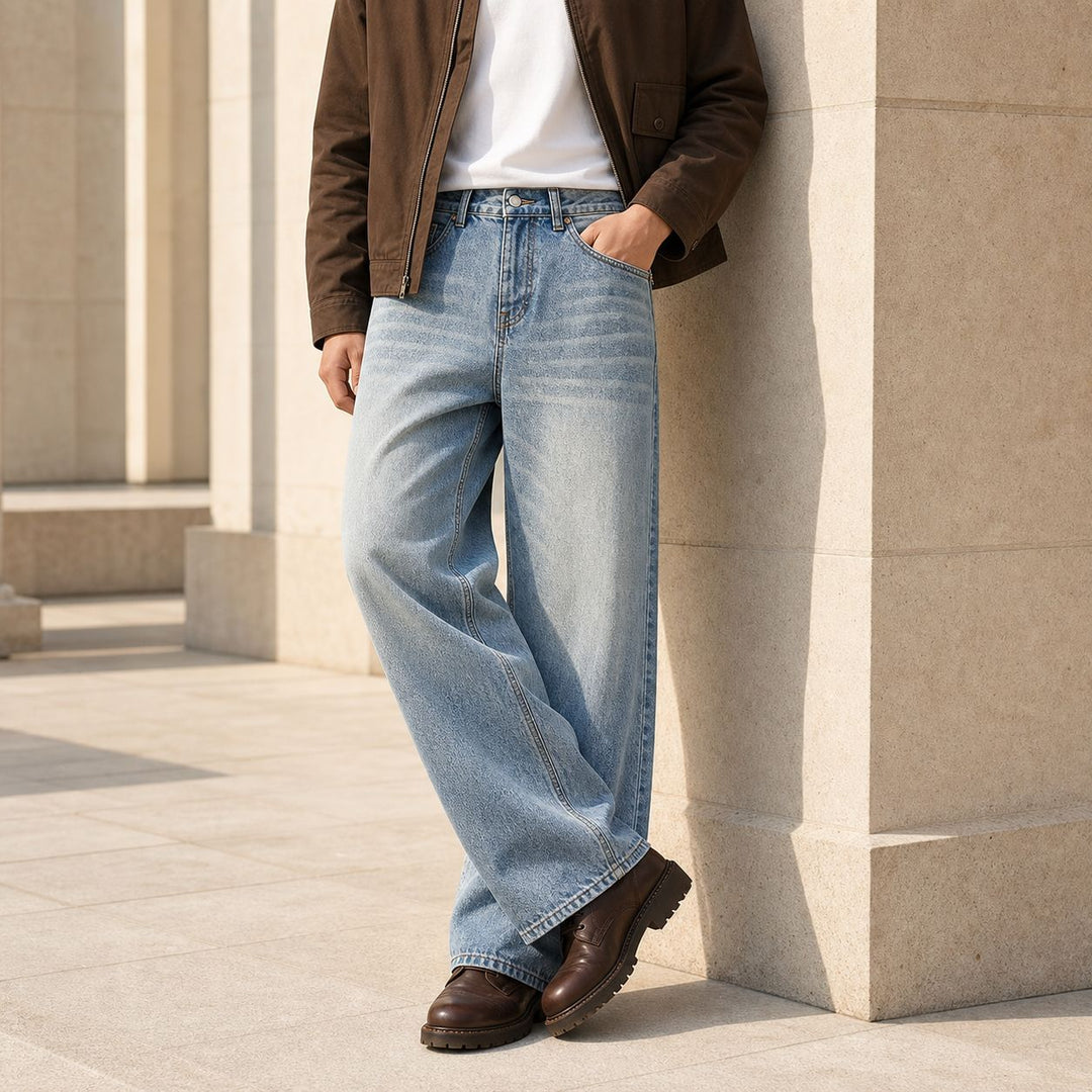 Women's High-Waist Wide Leg Jeans made of Denim with Vintage Wash