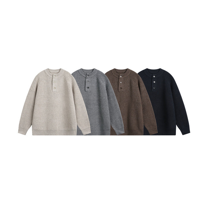 Unisex Knit Henley Sweater with Half Button Placket and Raglan Sleeves Mune Fashion